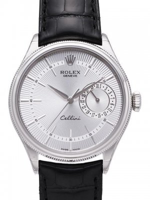 Réplique Rolex Cellini Blanc date or argente guilloche cadran 50 Montre
