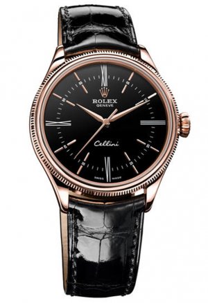 Réplique Rolex Cellini Time or Everose laque noire Cadran 50505 Montre