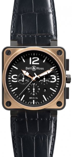 Réplique Bell & Ross chronographe en or rose et carbone BR 01-94 PINK GOLD & CARBON Montre