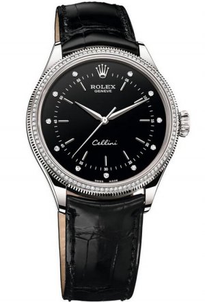 Réplique 18ct Rolex Cellini Temps or blanc 50609 RBR Montre