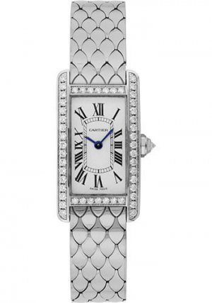 Cartier Tank Americaine Cadran Argente Or Blanc Bracelet Femme WB710009